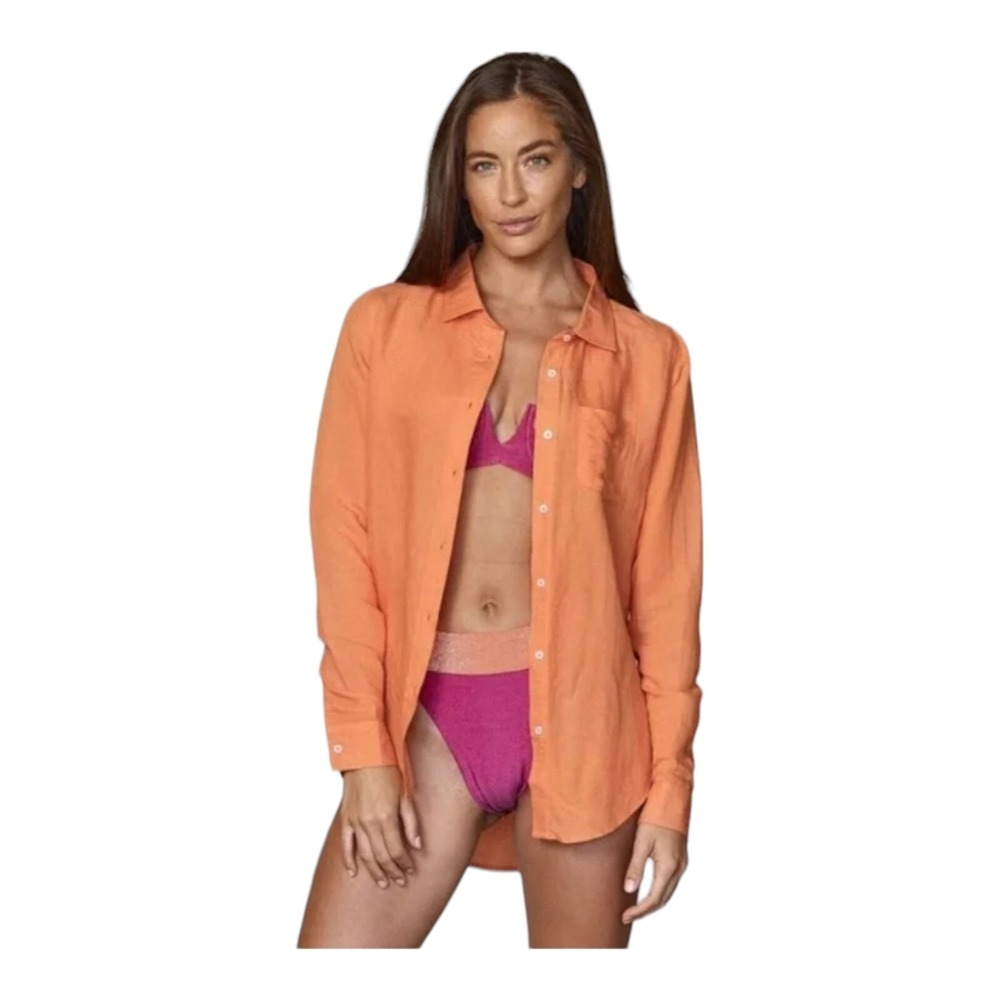 Monday Swimwear Monaco Shirt Sun Kissed Women's Small Linen Rayon Orange $118